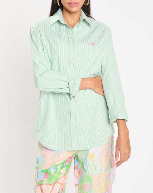 Chemise logo embroidered rayée vert/blanc