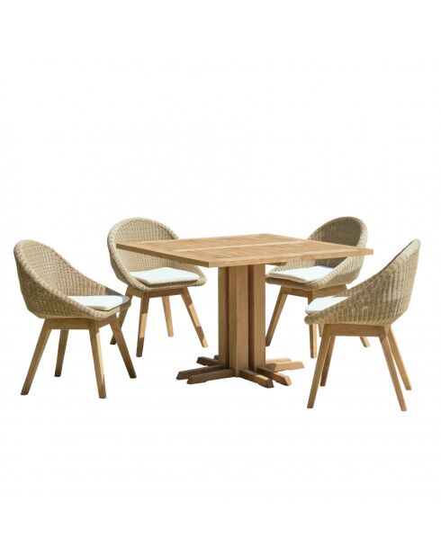 Mobili da giardino in teak riciclato e rattan sintetico per 4 persone Kally