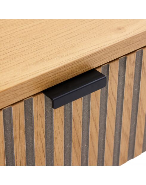 SCOTT - Console 2 tiroirs décor effet bois rainuré noir/naturel
