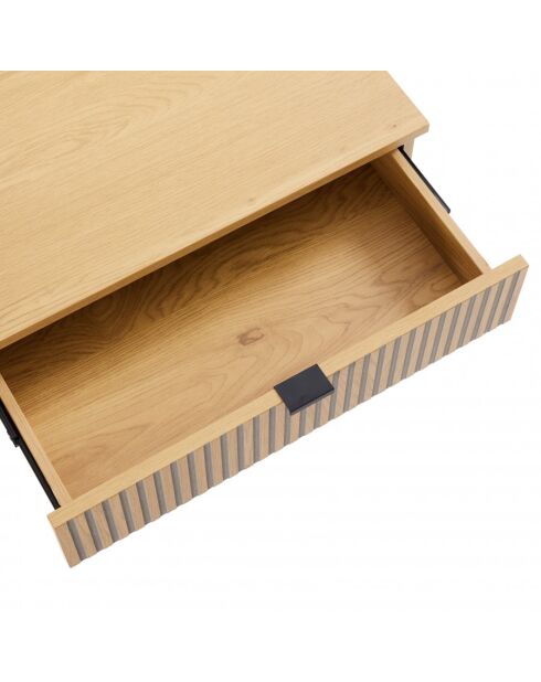 SCOTT - Console 2 tiroirs décor effet bois rainuré noir/naturel