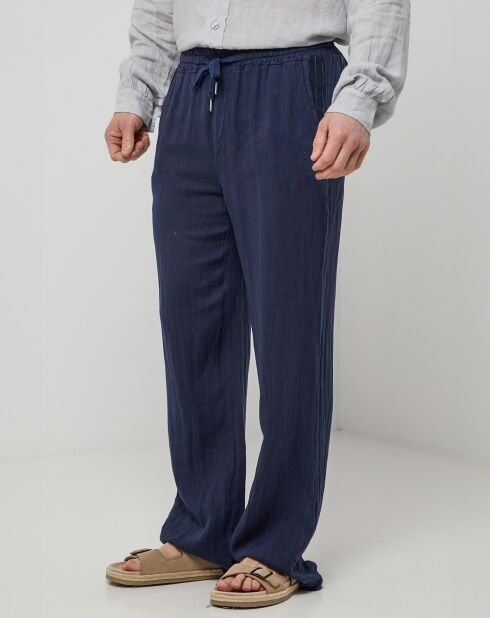 Pantalon 100% Lin Thibault bleu marine