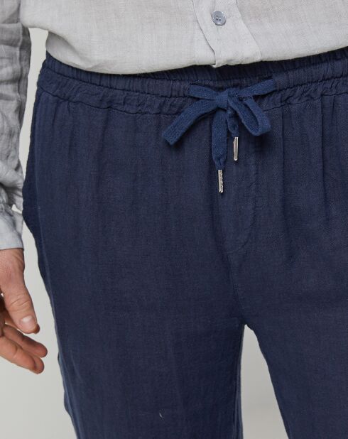 Pantalon 100% Lin Thibault bleu marine
