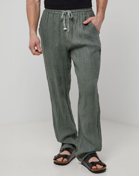 Pantalon 100% Lin Théo vert kaki