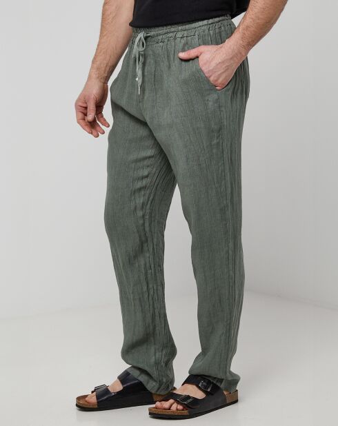 Pantalon 100% Lin Théo vert kaki