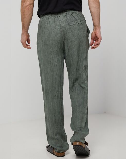 Pantalon 100% Lin Théo vert kaki