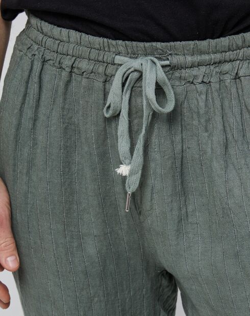 Pantalon 100% Lin Théo vert kaki