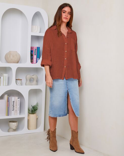 Chemise 100% Lin Rebecca rouille
