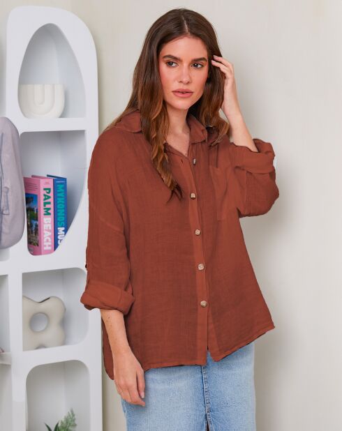 Chemise 100% Lin Rebecca rouille