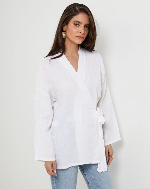 Kimono 100% Linnen Jade wit