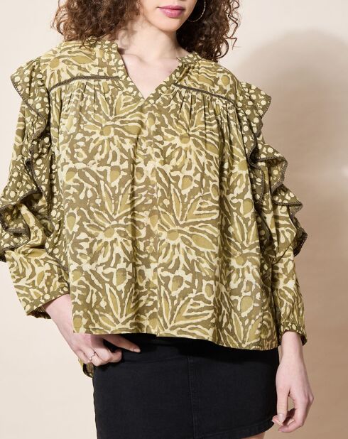 Blouse 100% Coton Bio Damud imprimée kaki