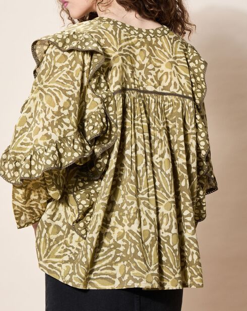 Blouse 100% Coton Bio Damud imprimée kaki
