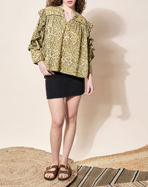 Blouse 100% Coton Bio Damud imprimée kaki