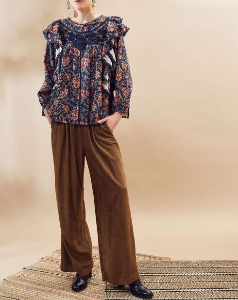 Pantalon ample en Velours côtelé fin Dandelion camel foncé