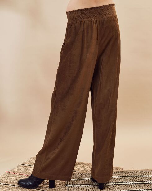 Pantalon ample en Velours côtelé fin Dandelion camel foncé