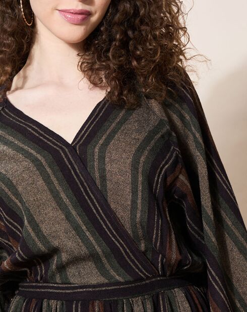 Robe en Laine mélangée Eglantine rayée Vert/Noir