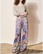 Pantalon fluide Samira imprimé bleu