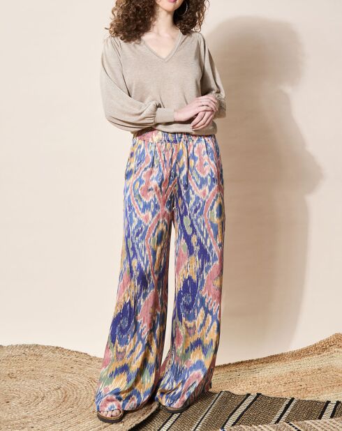 Pantalon fluide Samira imprimé bleu