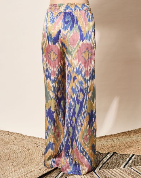 Pantalon fluide Samira imprimé bleu