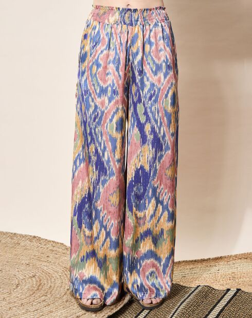 Pantalon fluide Samira imprimé bleu