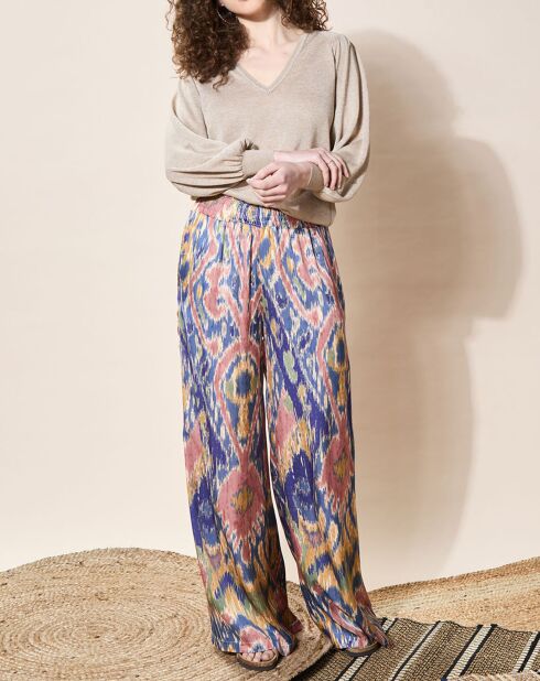 Pantalon fluide Samira imprimé bleu