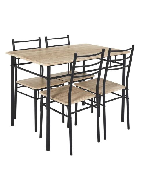 Table et 4 Chaises Loka marron/noir