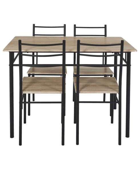 Table et 4 Chaises Loka marron/noir