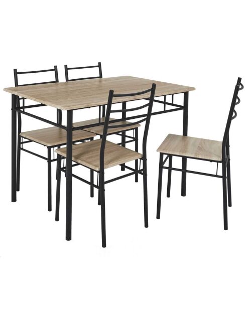 Table et 4 Chaises Loka marron/noir