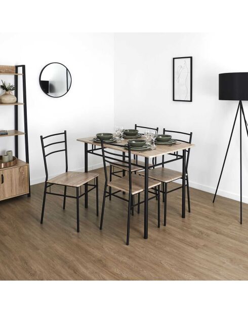 Table et 4 Chaises Loka marron/noir