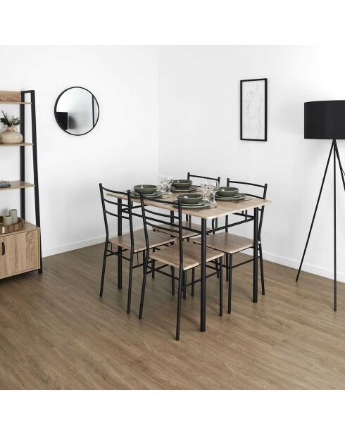 Table et 4 Chaises Loka marron/noir