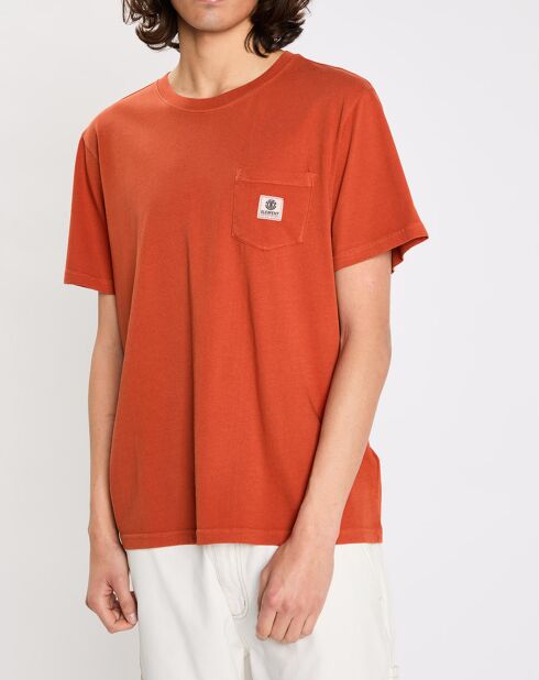 Orangefarbenes Basic-T-Shirt mit Tasche aus 100% Bio-Baumwolle