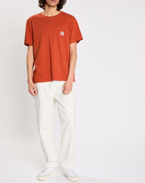 Orangefarbenes Basic-T-Shirt mit Tasche aus 100% Bio-Baumwolle