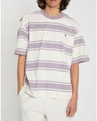 T-Shirt 100% Coton Bio Shafter à rayures violet/blanc