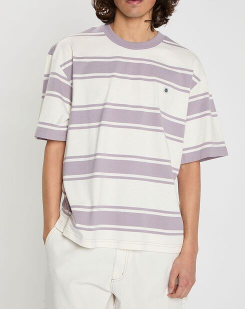 T-Shirt 100% Coton Bio Shafter à rayures violet/blanc