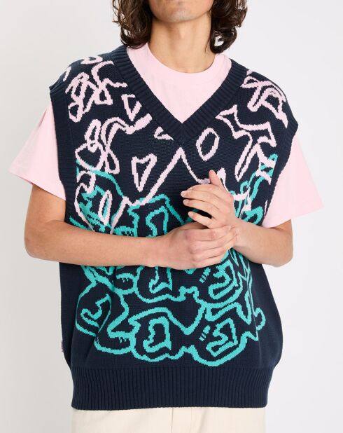 Pull 100% Coton Bio Souvenir bleu/multicolore