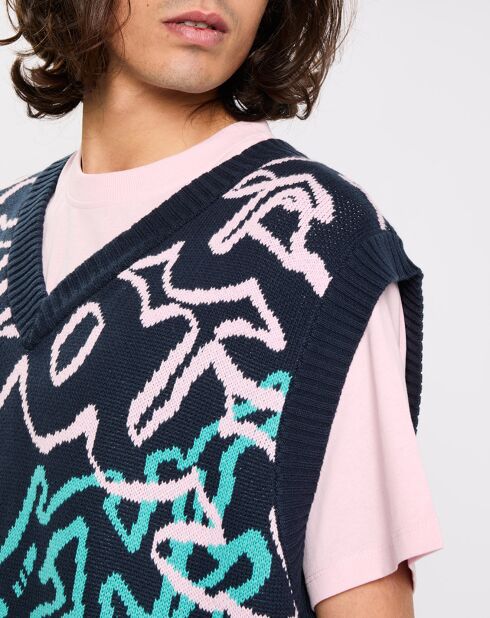 Pull 100% Coton Bio Souvenir bleu/multicolore