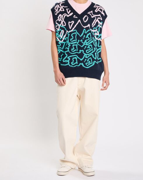 Pull 100% Coton Bio Souvenir bleu/multicolore