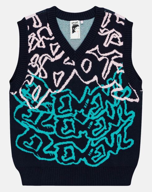 Pull 100% Coton Bio Souvenir bleu/multicolore