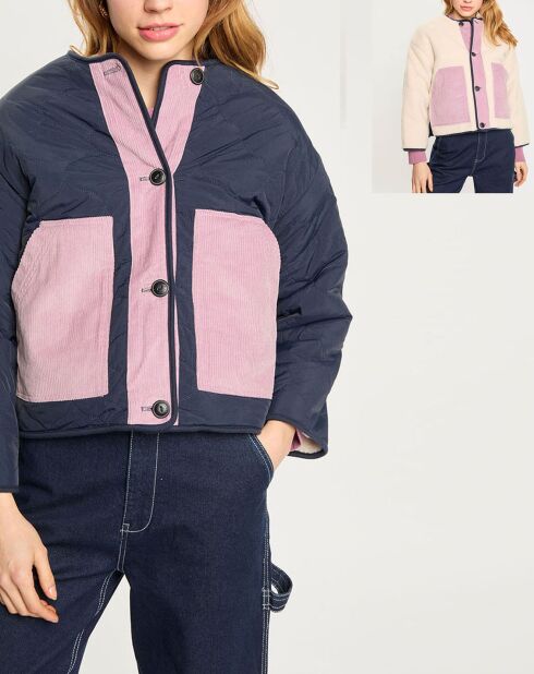 Veste réversible sherpa marine/rose