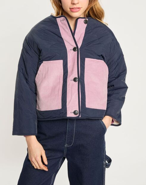 Veste réversible sherpa marine/rose
