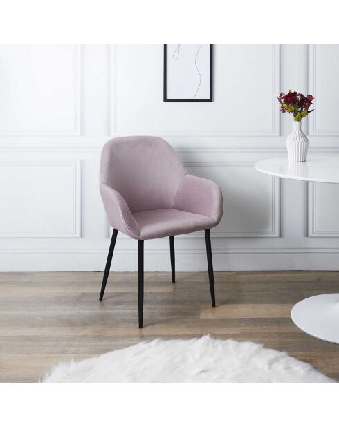 2 Fauteuils Giulia Velours Côtelé rose poudre