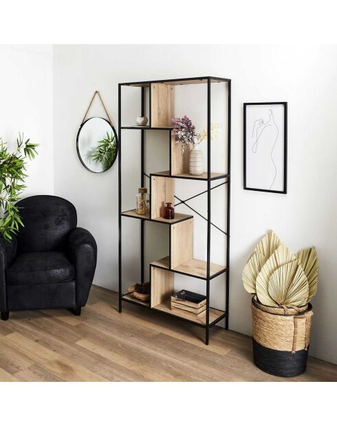 Etagere Edison bois/noir - 80x30x180 cm