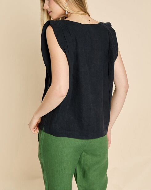 Schwarzes Top Eli aus 100% Leinen