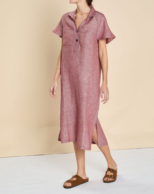 Robe 100% Lin Emma rayée marine/géranium