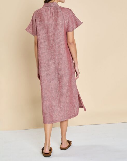Robe 100% Lin Emma rayée marine/géranium