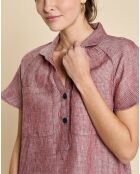 Robe 100% Lin Emma rayée marine/géranium