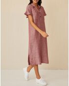 Robe 100% Lin Emma rayée marine/géranium