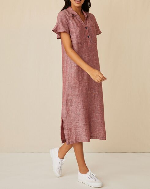 Robe 100% Lin Emma rayée marine/géranium