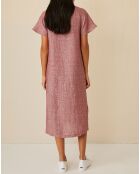 Robe 100% Lin Emma rayée marine/géranium
