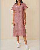 Robe 100% Lin Emma rayée marine/géranium