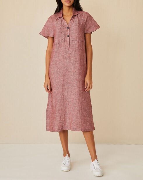 Robe 100% Lin Emma rayée marine/géranium
